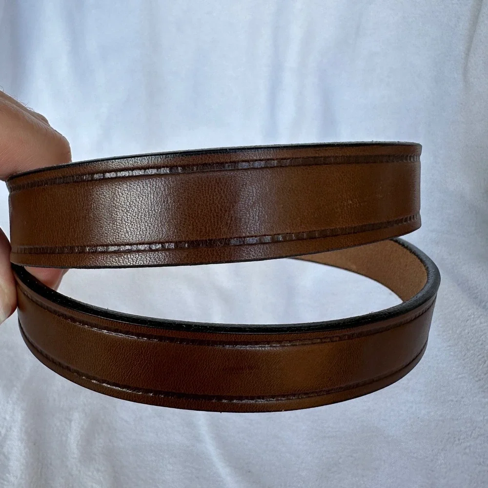 Vintage Brown Leather Belt 36 Brass Buckle Classic Western Workwear Looper